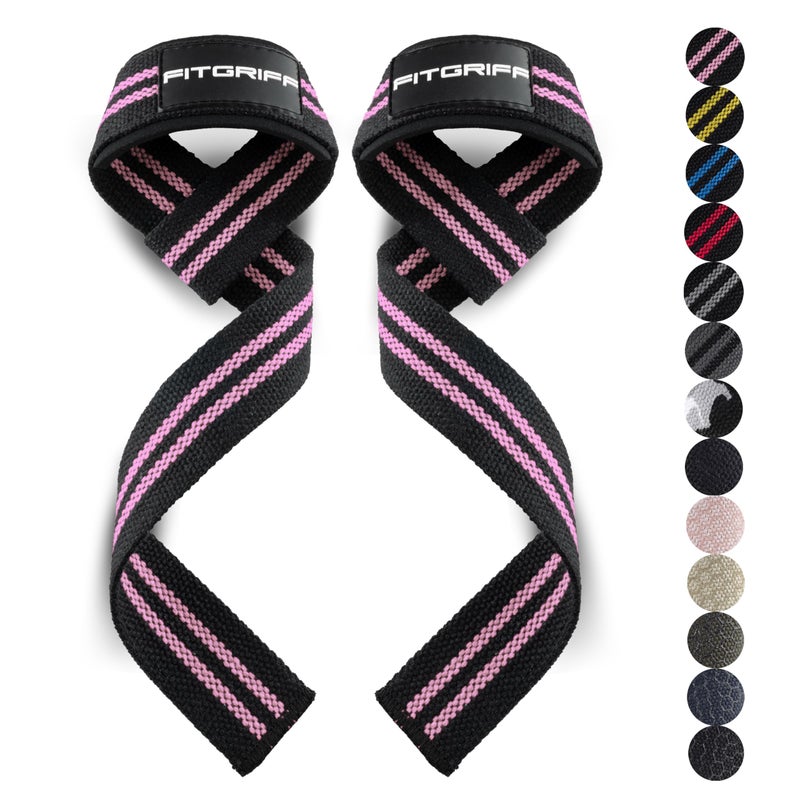 FitgriffÂ® Lifting Wrist Straps for Weightlifting, Gym, Deadlift, Workout (Made of Premium Cotton & Padded) - Men & Women (Standard, Black/Pink) - Image 1